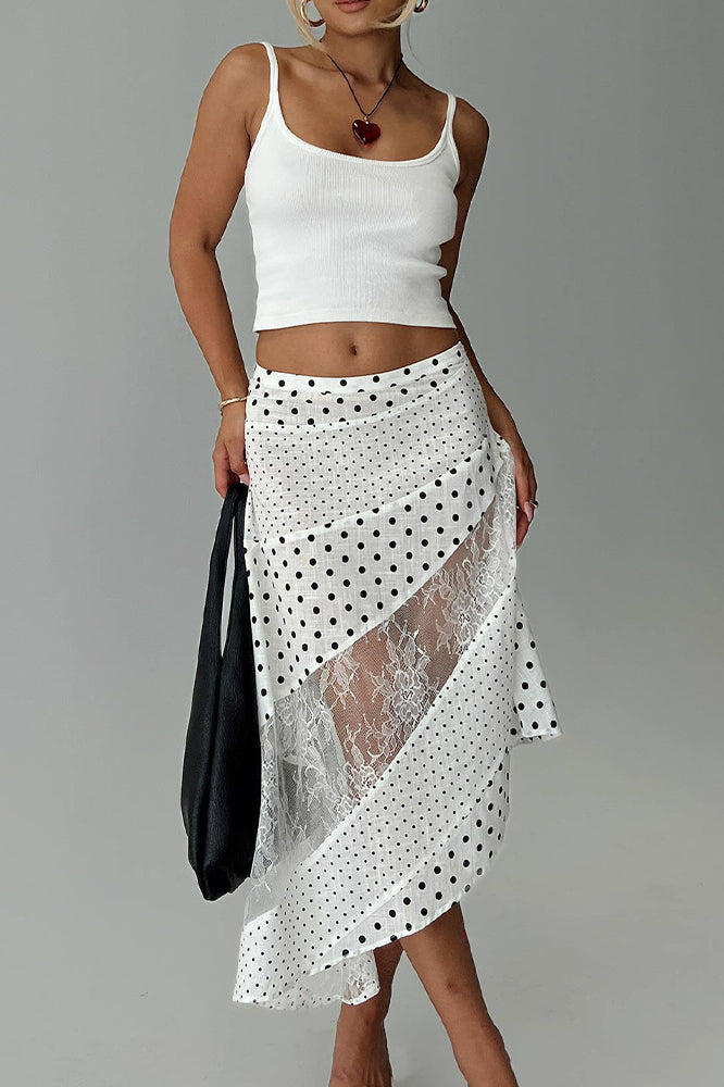 Polka Dot Lace Asymmetrical Midi Skirt image 1