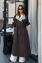 THE MIND British Style Contrast-Collar Long Overcoat image 6