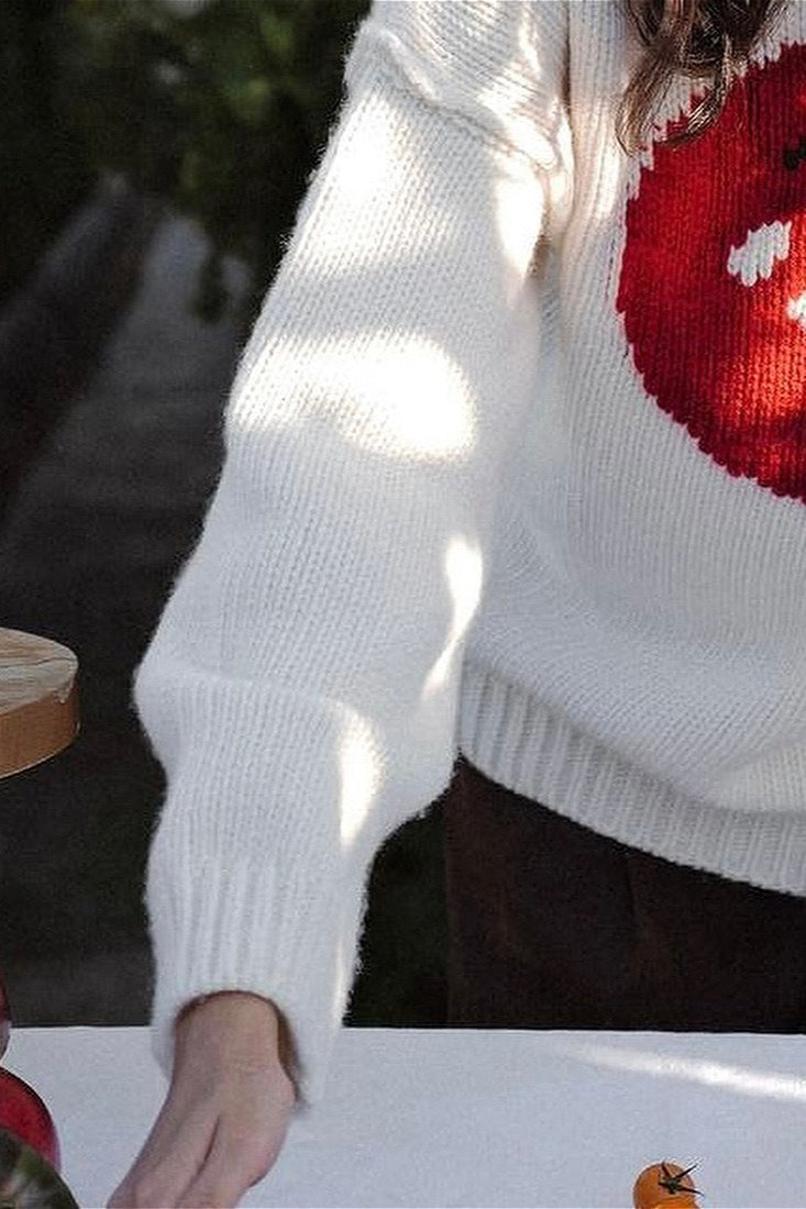 Embroidered Tomato Pattern Knit Sweater image 4