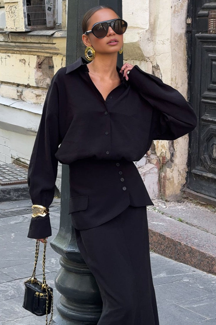 Elegant Creative Street Style Solid Long Sleeve Shirtdress Two Piece Set image 6