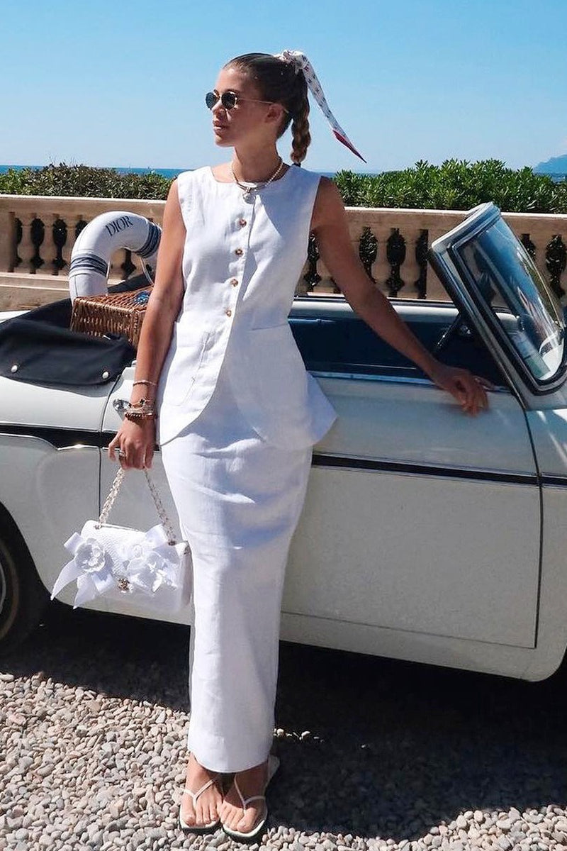 Simple Linen Vest High Waist Skirt Set image 7