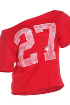 Letter Print Off Shoulder Crop T-Shirt image 5