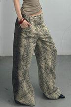 Snake Print Wide Leg Low Waist Frayed Jeans image 2