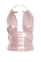 Glossy Metal Ring Backless Halter Top image 8