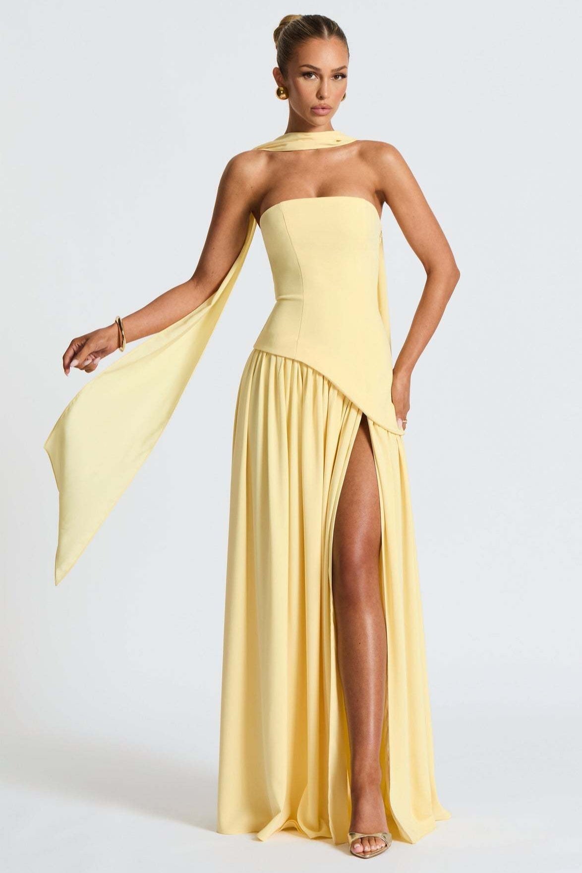 Solid Bustier High Slit Formal Dress image 1