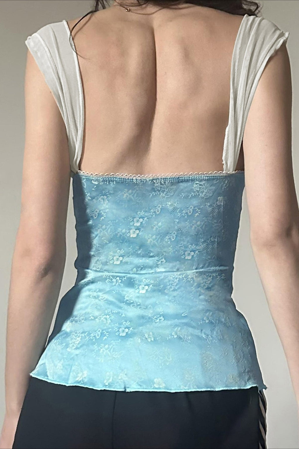 Lace Bow Floral Print Square Neck Fitted Tank Top image 4