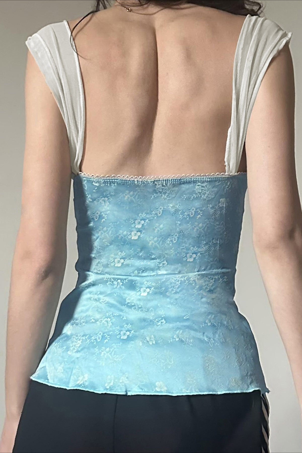 Lace Bow Floral Print Square Neck Fitted Tank Top image 4