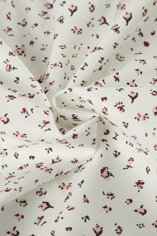 Vintage Floral Tie Buttoned Puff Sleeve Blouse image 5