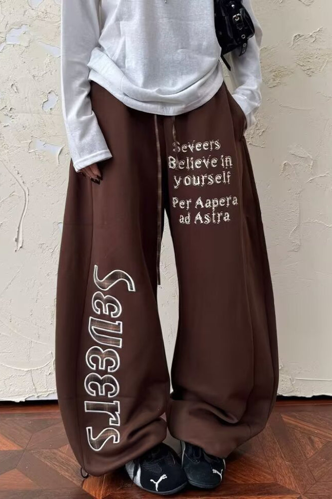 Plaid Patchwork Letter Graphic Baggy Sweat Pants image 1