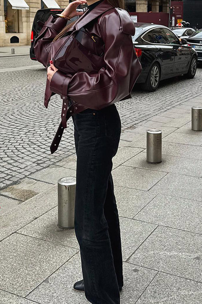 Burgundy Vintage Moto Coat image 6