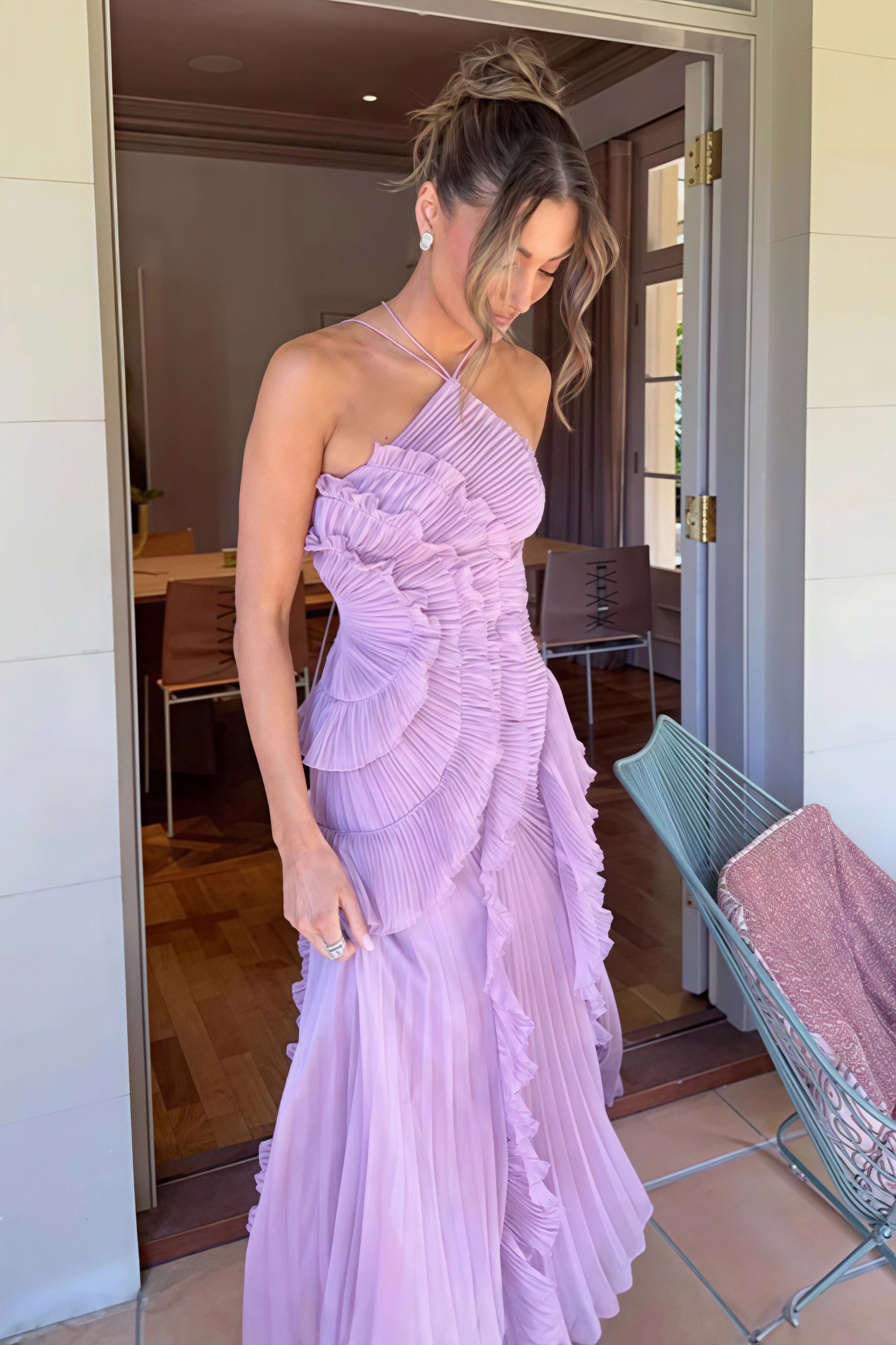 Ruched Halter Sexy Backless Maxi Dress image 2