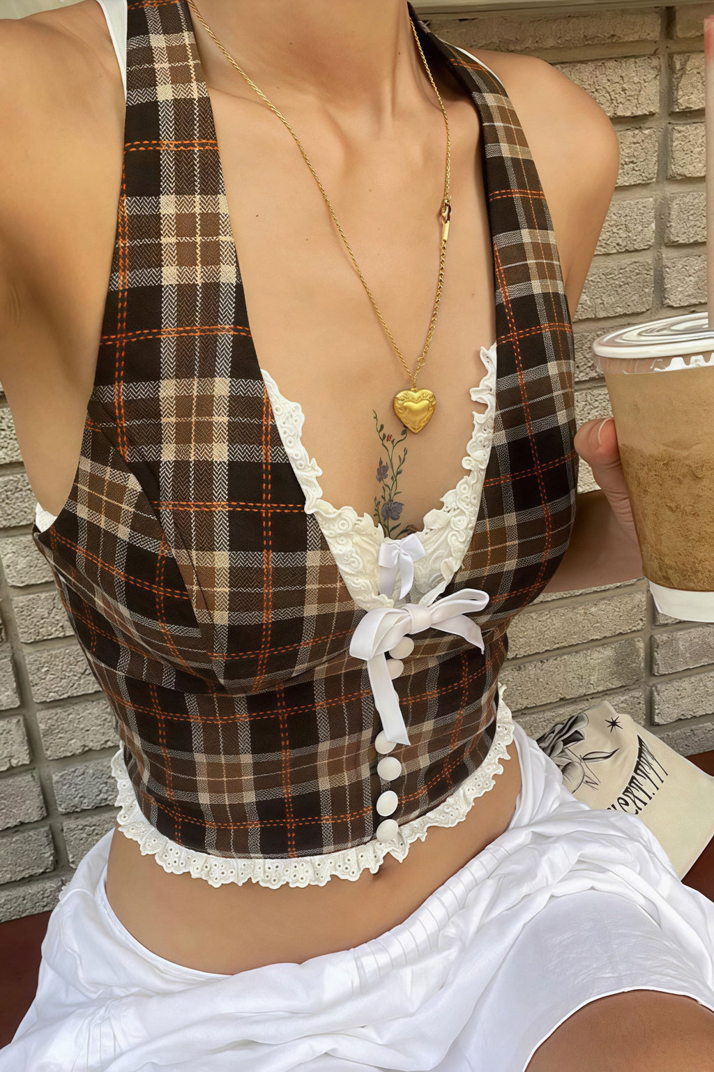 Vintage Grid Sweet Halter Top image 2