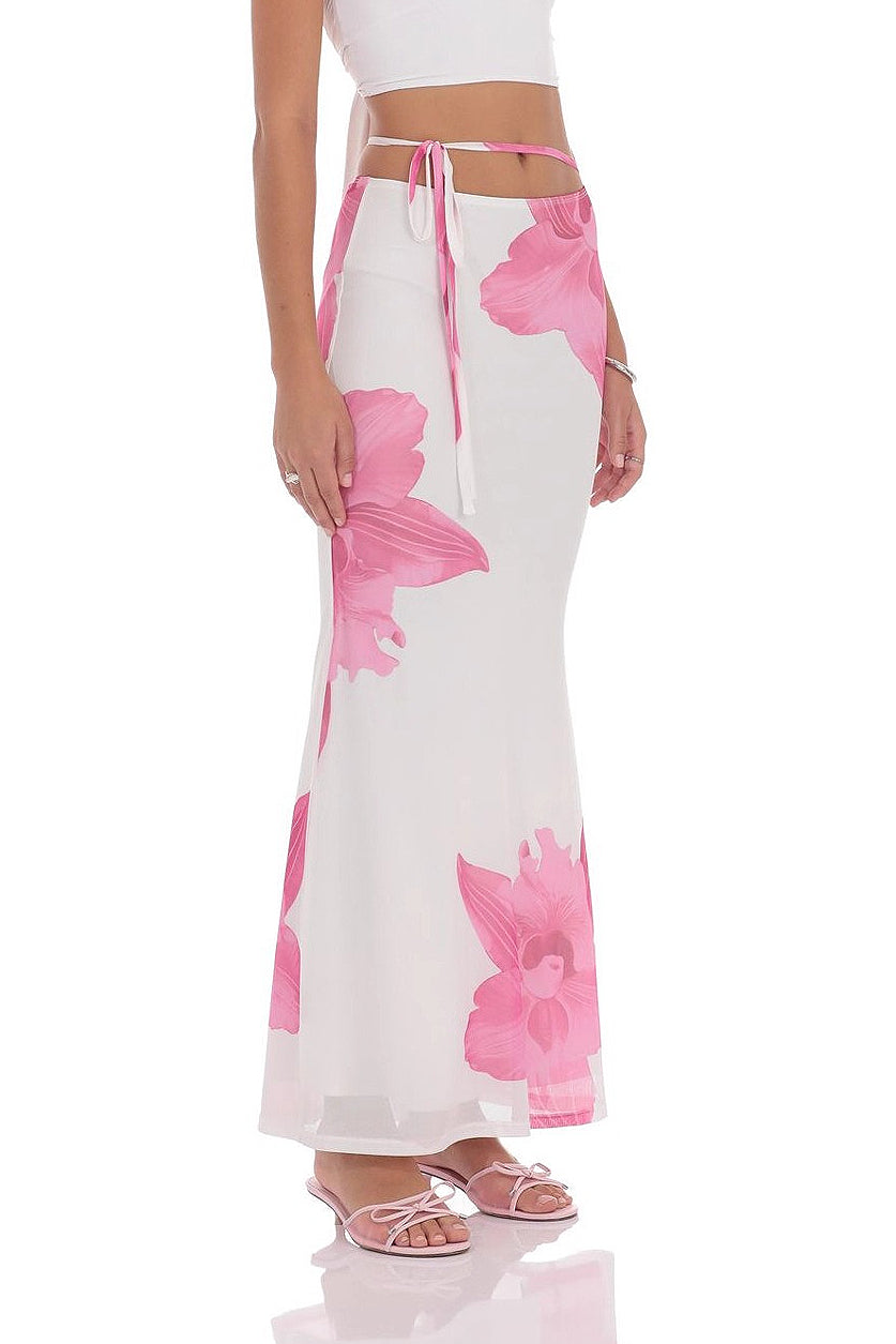 Mesh Floral Tie Bodycon Maxi Skirt image 1