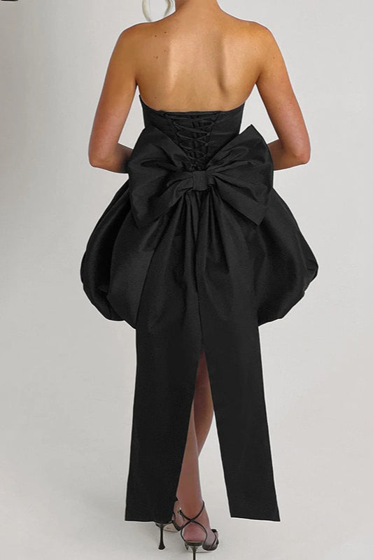 Solid Color Strapless Backless Big Bow Bubble Hem Prom Dress image 8
