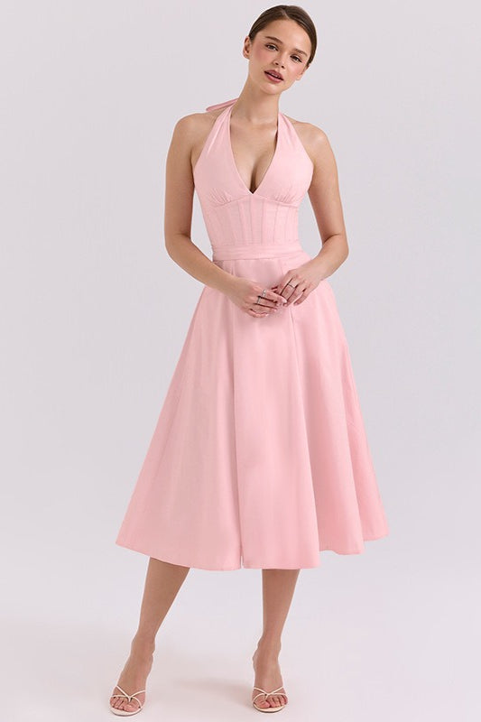 Elegant Deep V Halter Backless Maxi Party Dress image 5