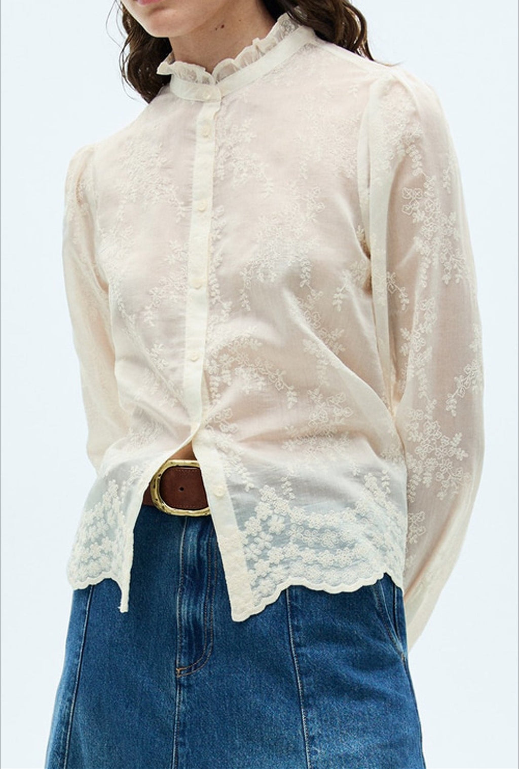 Sheer Tencel Chiffon Embroidered Blouse image 4