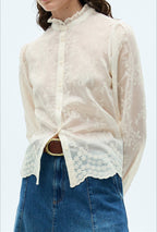 Sheer Tencel Chiffon Embroidered Blouse image 4
