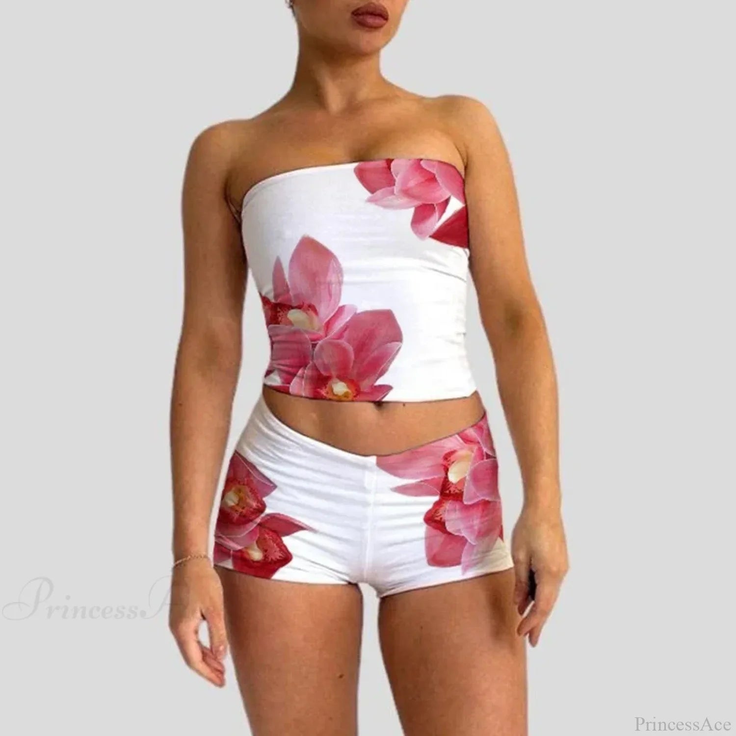 Beach Vacation Lounge Oufits 2 Pice Set Flower Print Strapless Crop Tube Tops Bandeau + Skinny Mini Skirt Wrap Bodycon Women image 5