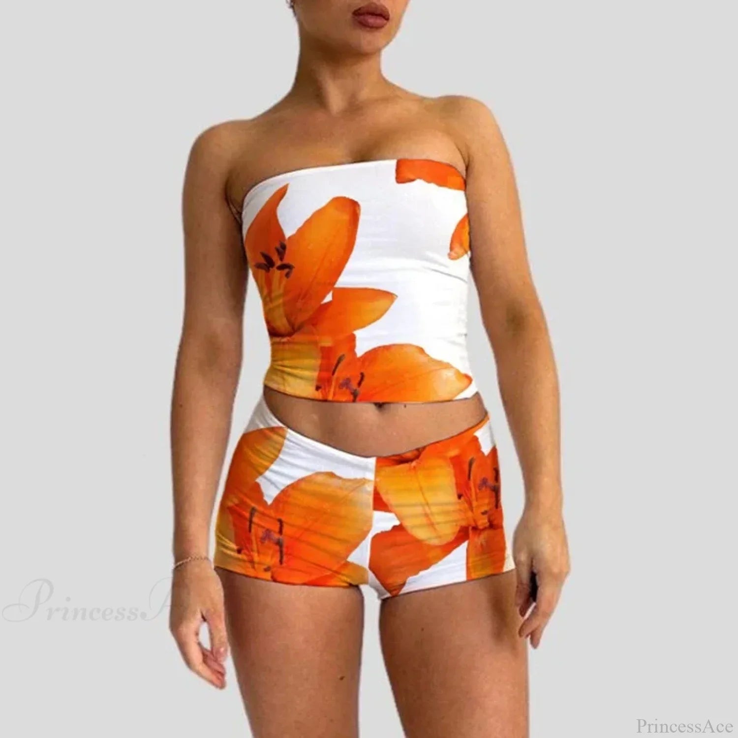 Beach Vacation Lounge Oufits 2 Pice Set Flower Print Strapless Crop Tube Tops Bandeau + Skinny Mini Skirt Wrap Bodycon Women image 3