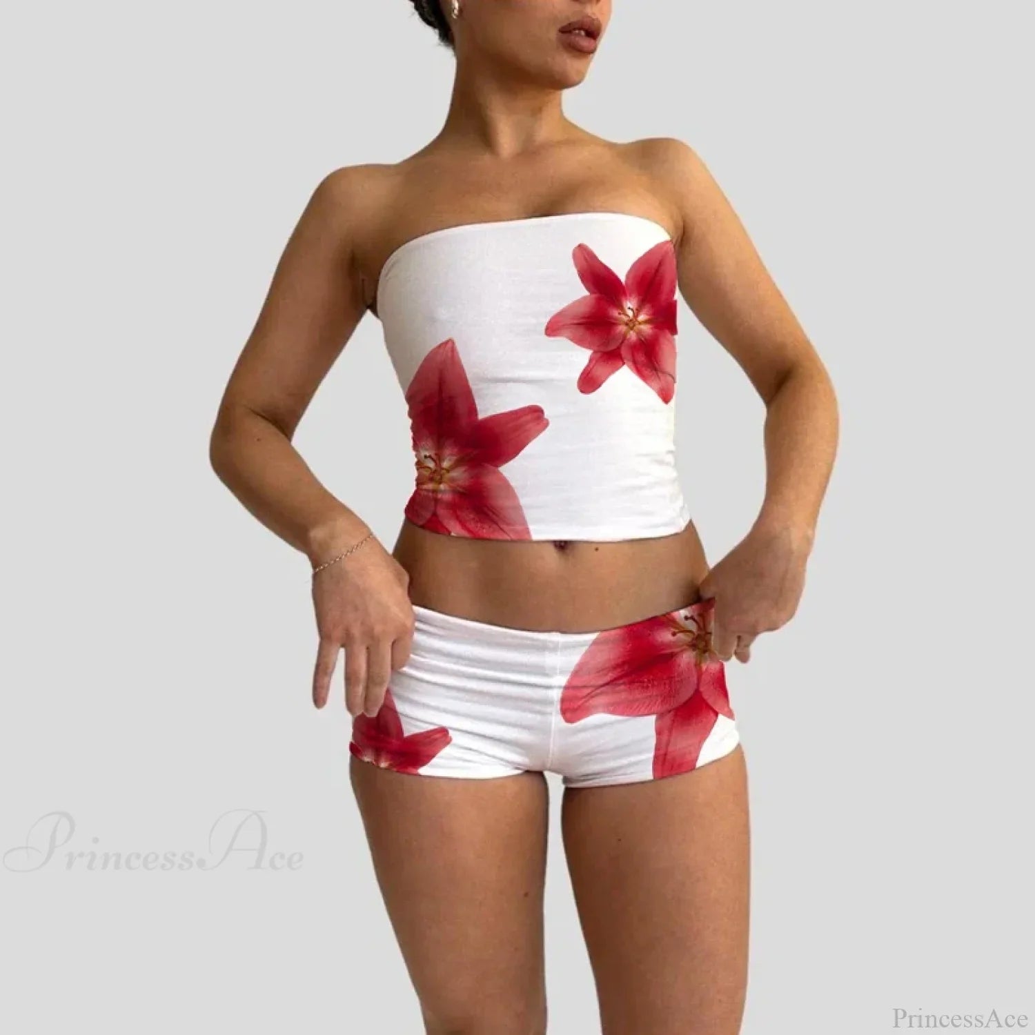 Beach Vacation Lounge Oufits 2 Pice Set Flower Print Strapless Crop Tube Tops Bandeau + Skinny Mini Skirt Wrap Bodycon Women image 2