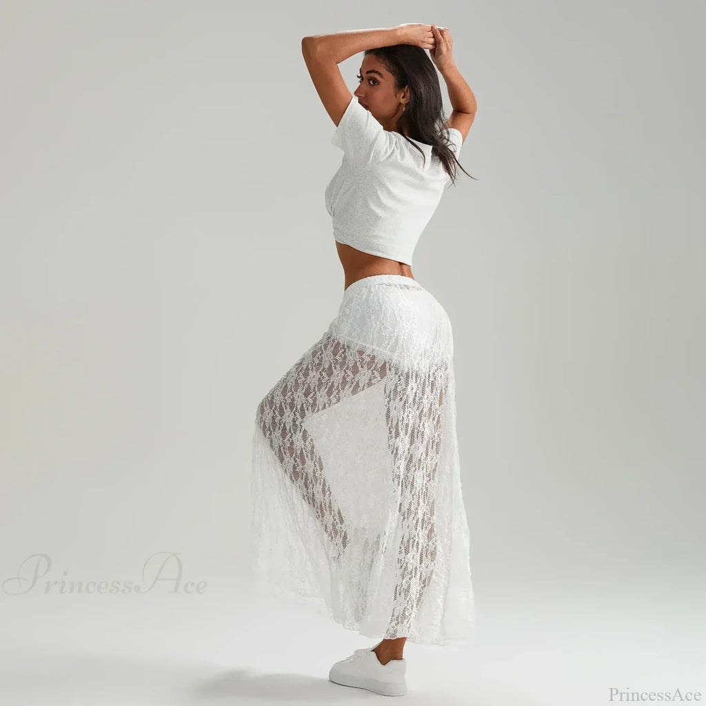 Beachwear Floral Lace Lotus Edge Perspective Long Skirt image 4