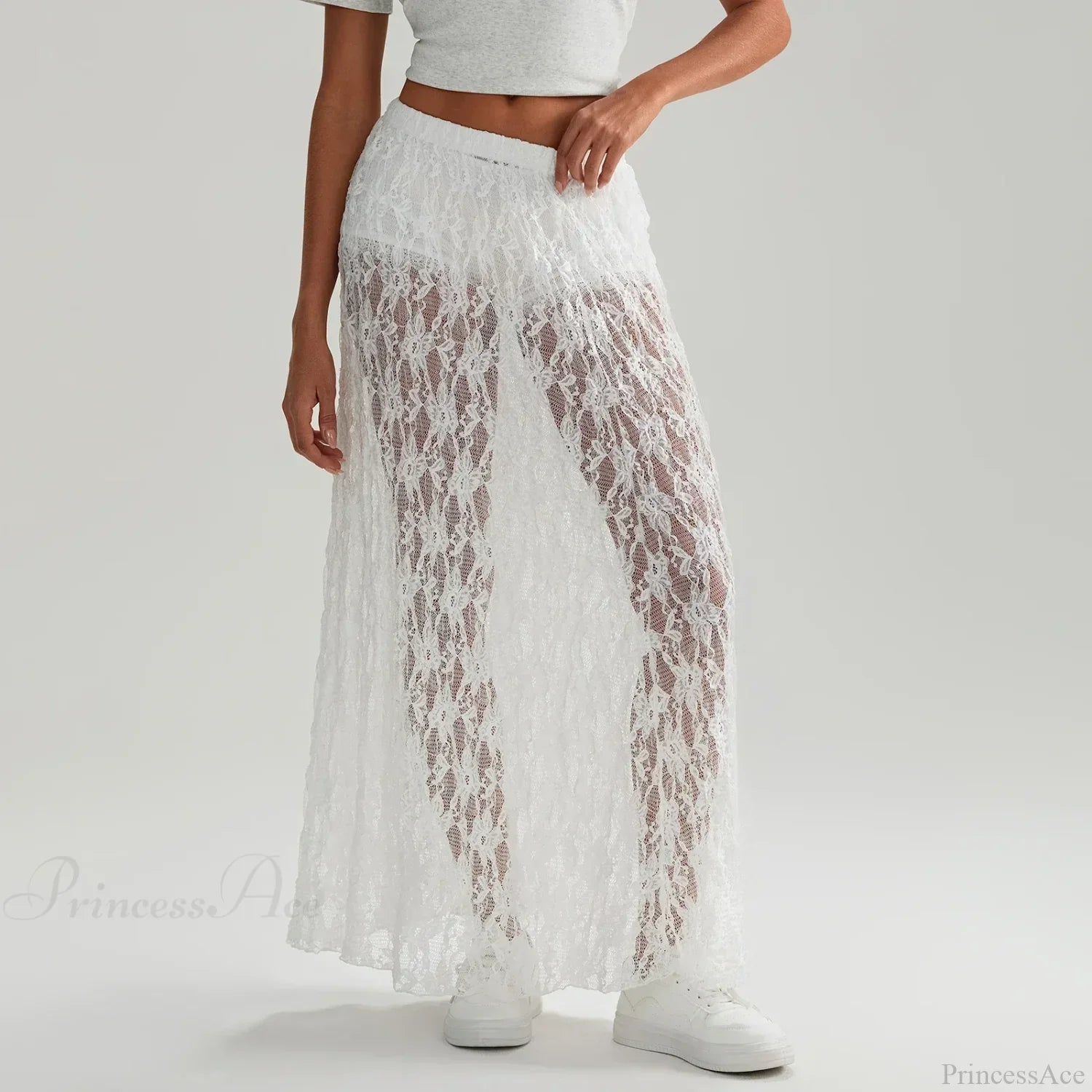 Beachwear Floral Lace Lotus Edge Perspective Long Skirt image 6