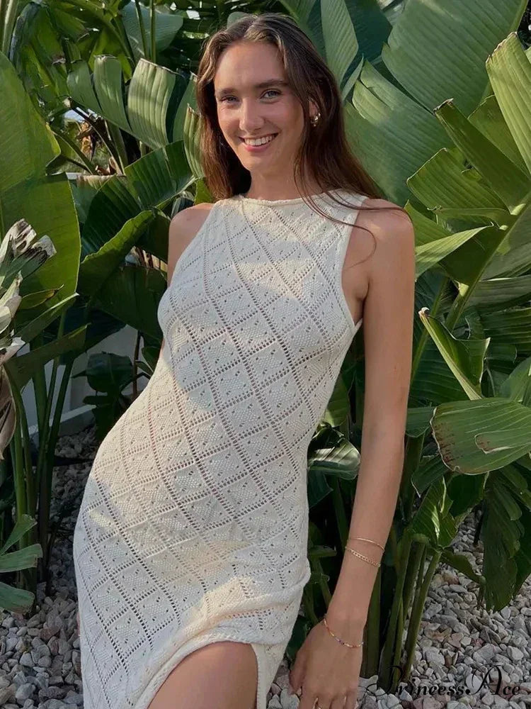Beachwear Out Knitted Sleeveless Slit Tank Maxi Dress image 1