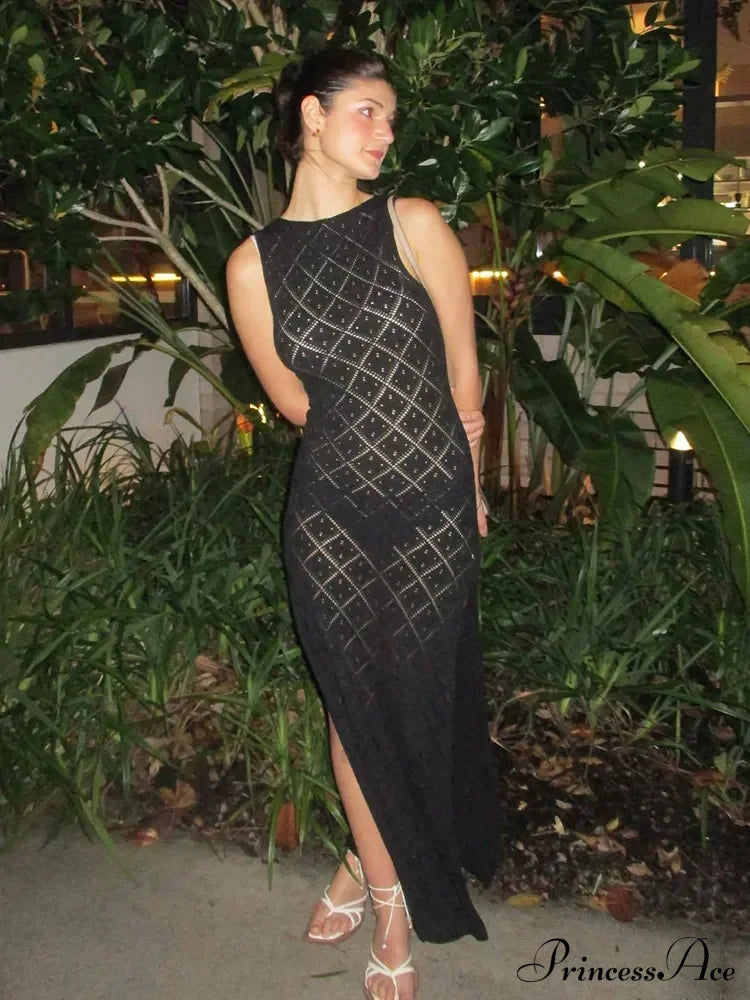Beachwear Out Knitted Sleeveless Slit Tank Maxi Dress image 5