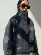 Beaded Flower Sequin Stand Collar Overcoat image 1