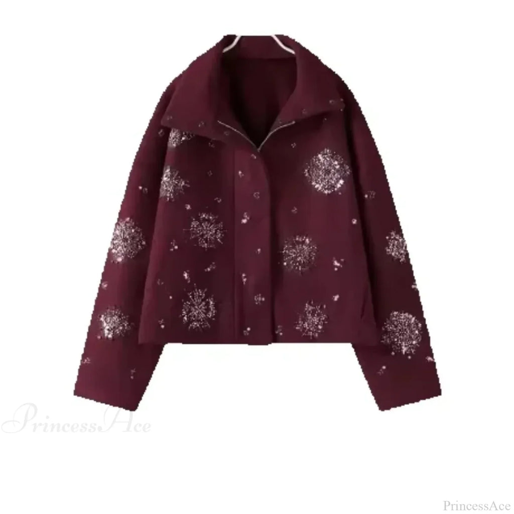 Beaded Flower Sequin Stand Collar Overcoat image 6