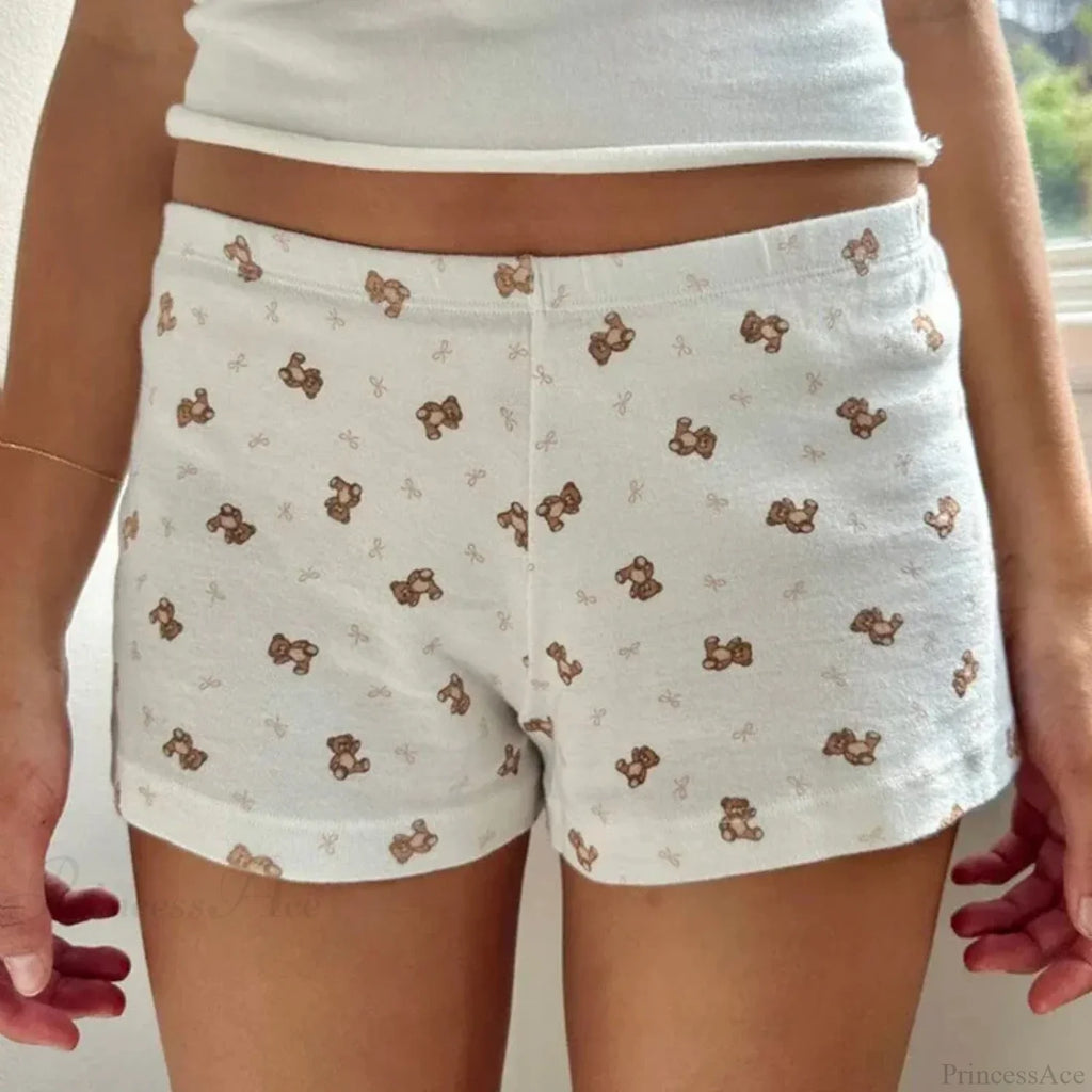 Bear Print Retro Slim Fit Camis Low Rise Shorts Two Pieces Set image 7