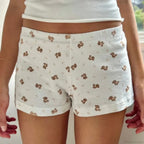 Bear Print Retro Slim Fit Camis Low Rise Shorts Two Pieces Set image 7