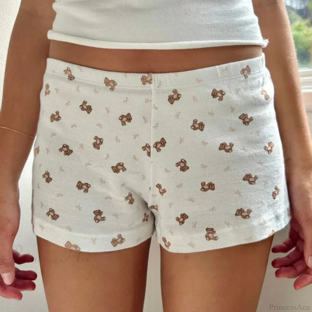 Bear Print Retro Slim Fit Camis Low Rise Shorts Two Pieces Set image 5