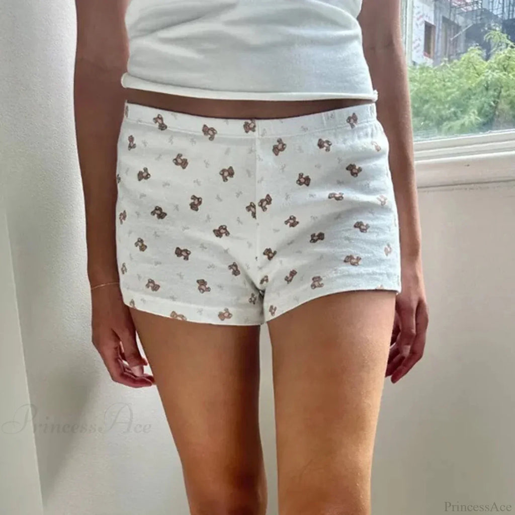 Bear Print Retro Slim Fit Camis Low Rise Shorts Two Pieces Set image 6