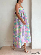 Beautiful Temperament Printed Charming Strapless Backless Swing Dress image 3