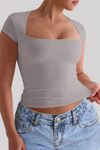 Solid U-Neck Cropped Slim T-shirt image 2