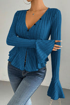 Flounced V-Neck Bodycon Knit Top image 6
