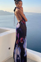 Elegant Digital Print Cowl Neck Vacation Maxi Dress image 2