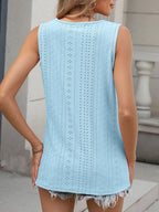 Daphne Eyelet Tank detail view styled for Avrienne