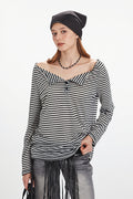 Striped Off Shoulder Long Sleeve T-shirt image 1