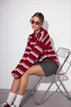 Relaxed Collared Striped Long Sleeve Blouse image 8
