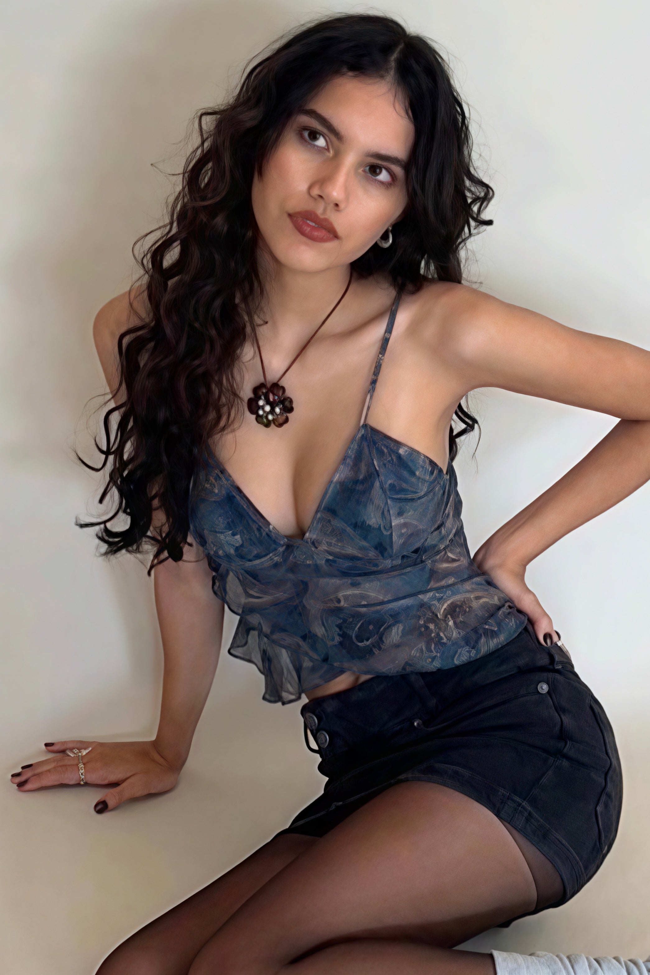 Mesh Print Backless Casual Cami Top image 2