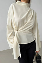Beige Chiffon Tie Waist Flared Sleeve Blouse image 2