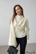 Beige Chiffon Tie Waist Flared Sleeve Blouse image 1