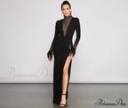 Beka Mesh And Heat Graceful Stone High Slit Dress image 5