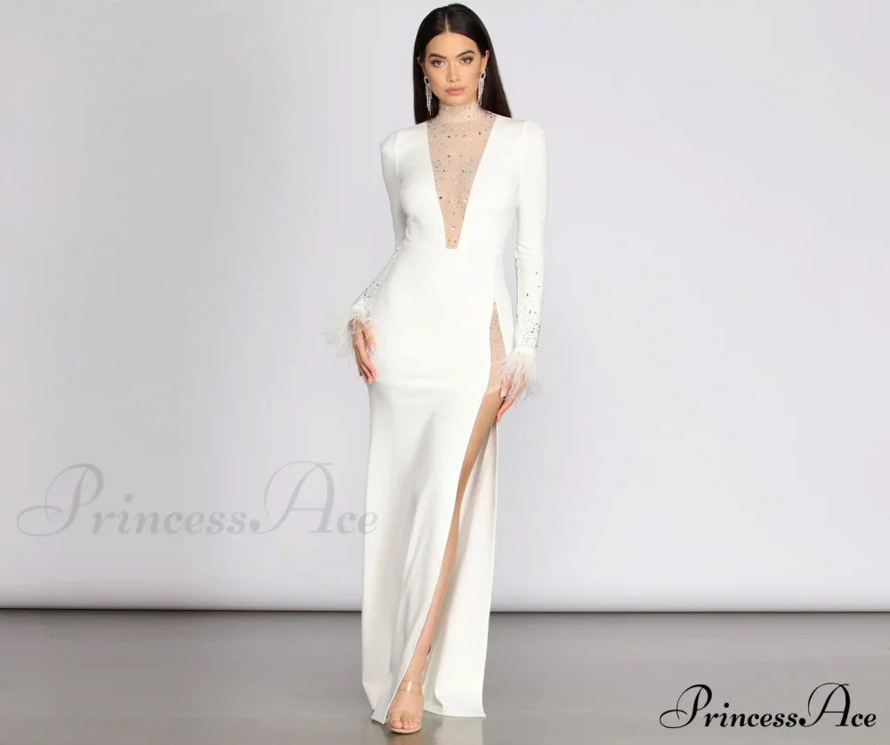 Beka Mesh And Heat Graceful Stone High Slit Dress image 1