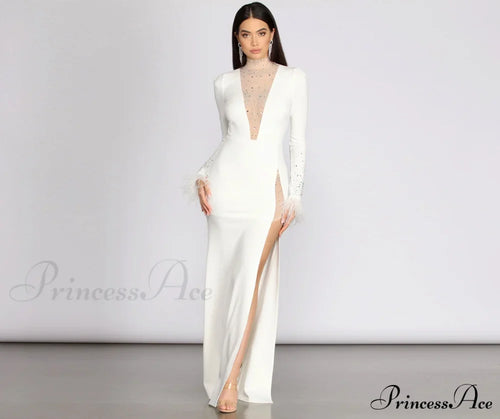 Beka Mesh And Heat Graceful Stone High Slit Dress image 1