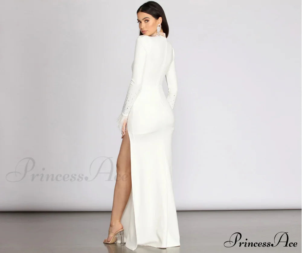 Beka Mesh And Heat Graceful Stone High Slit Dress image 2