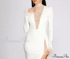 Beka Mesh And Heat Graceful Stone High Slit Dress image 3