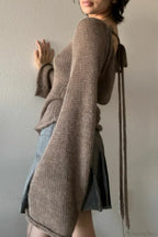 Bell Sleeve Tie Back Knit Sweater image 2